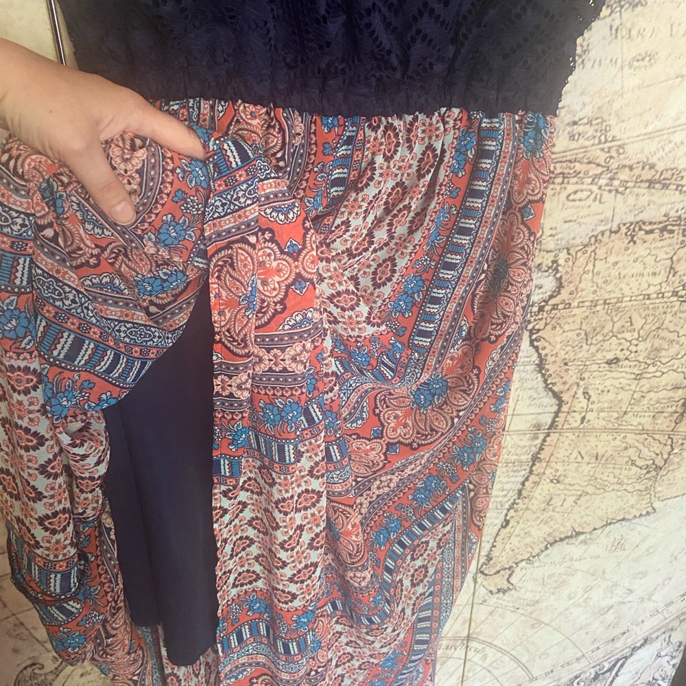 Navy, Blue and Red Layered Summer Maxi Dress 3X - Picture 5 of 6